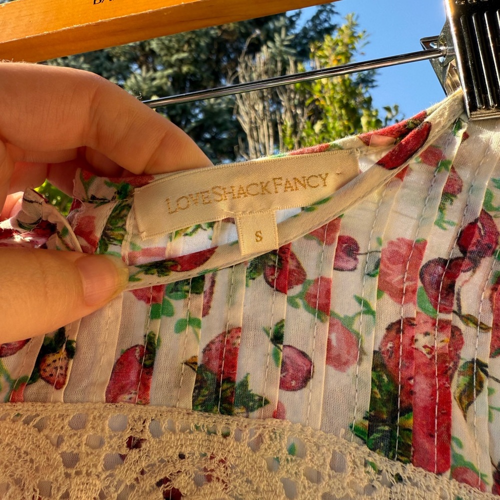 LoveShackFancy Strawberry puff sleeve scalloped Nelson top - Picture 6 of 7